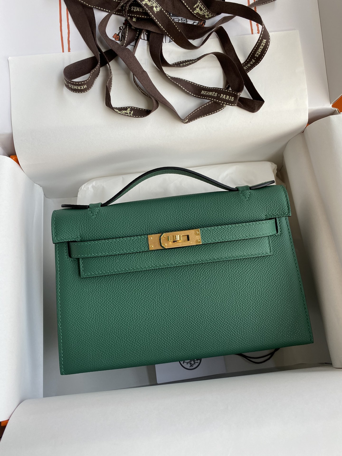 Hermes Mini Kelly Pochette 22cm Bag In Vert Vertigo Epsom Leather